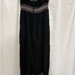 Boho Embroidered Maxi Dress XL Black Coastal Cowgirl Euro Summer Festival EUC